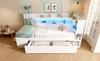 Daybed 90x200 cm White Single Youth Bed, Wood-Based, LED Lighting, USB & Type-C Charging, Shelves & Drawers, incl. Slatted Frame (With Mattress)