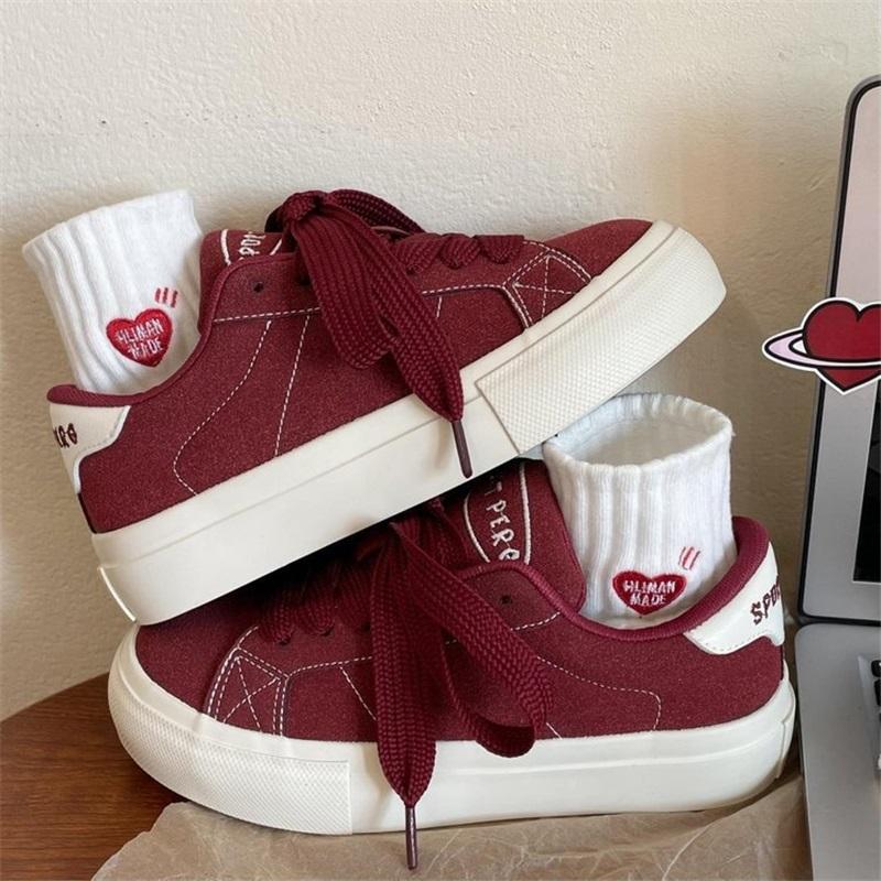 Women's Low Top Canvas Sneakers Lace Up Platform Casual Shoes