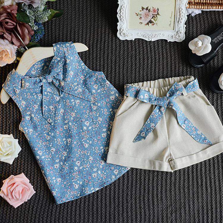 Girls Summer 0-4 Years Floral Bohemian Sleeveless Vest Shorts 2pcs Clothing Set