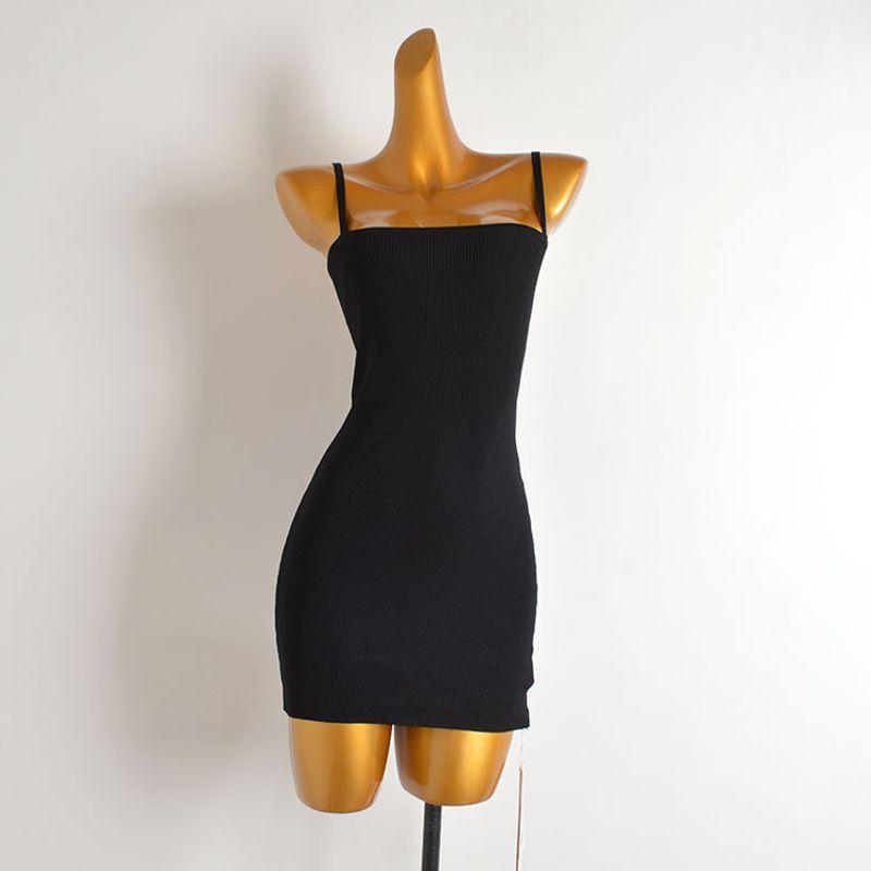 

French Style New Arrival Pure Color Knitting Dress Women s Clothing Silm Slim Looking Mid Length Long Length Vest Suspender Skirt Hip Skirt Black M