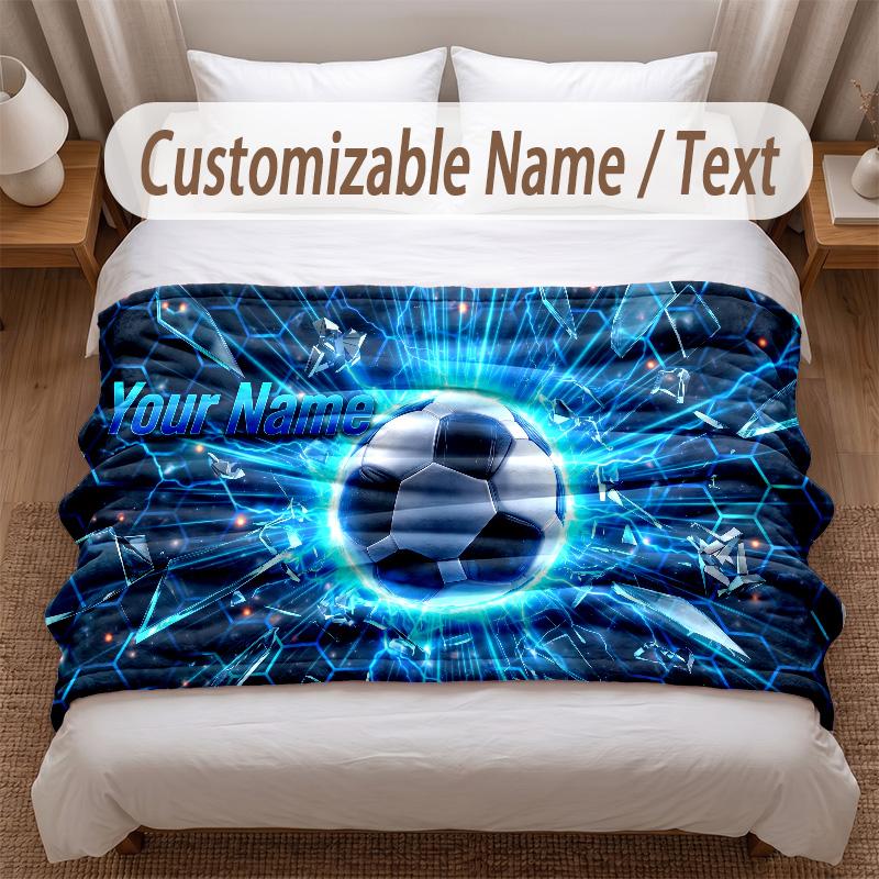 Soccer Theme Soft Blanket Personalized Custom Name Text Print Warm Blanket Home Sofa Bedroom Decor