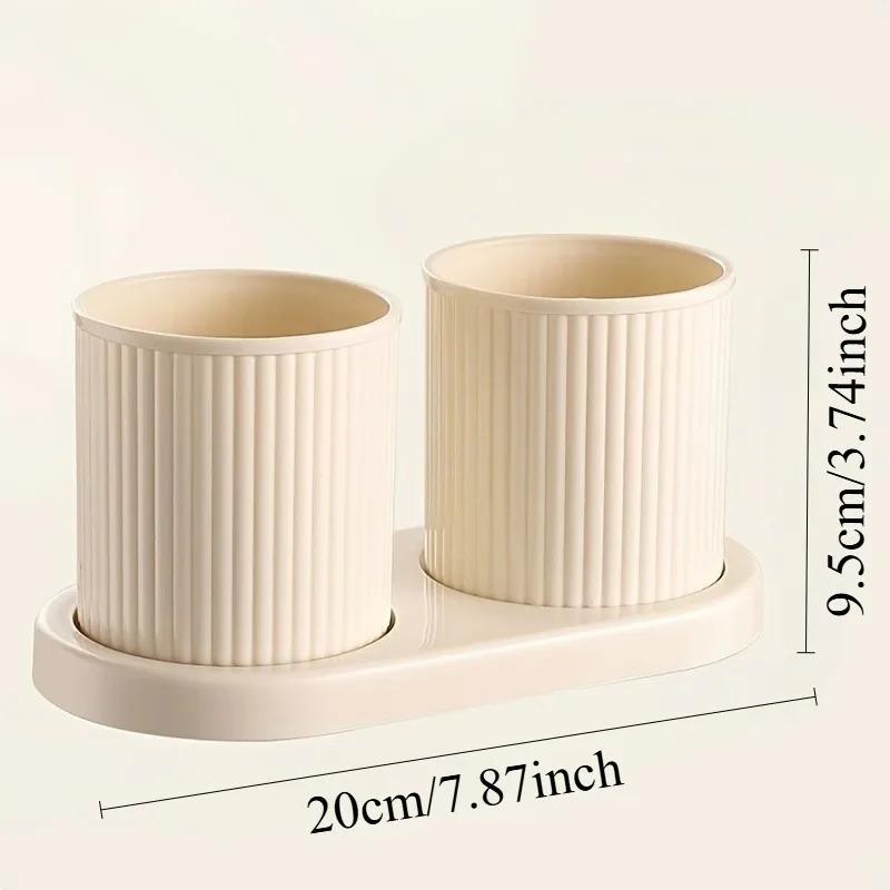 2 Pieces/set of Solid Color Mouthwash Cups with Tray, Family Bathroom Drum, Accessories