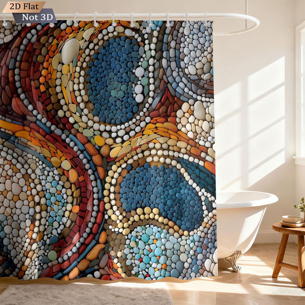 1pc Colored Pebble Art Printed Waterproof Partition Privacy Hanging Curtain With 12 Hooks, Multiple Sizes, Easy Installation
