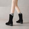 Krazing Pot Cow Suede Nubuck Winter Round Toe Modern Boots Med Heels Slip On Five-Star Decoration Women Mid-calf Boots