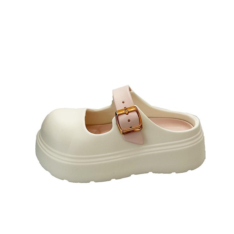 Women's Mary Jane hole shoes summer college simple versatile Birkencool slippers home wear solid color bag head slippers