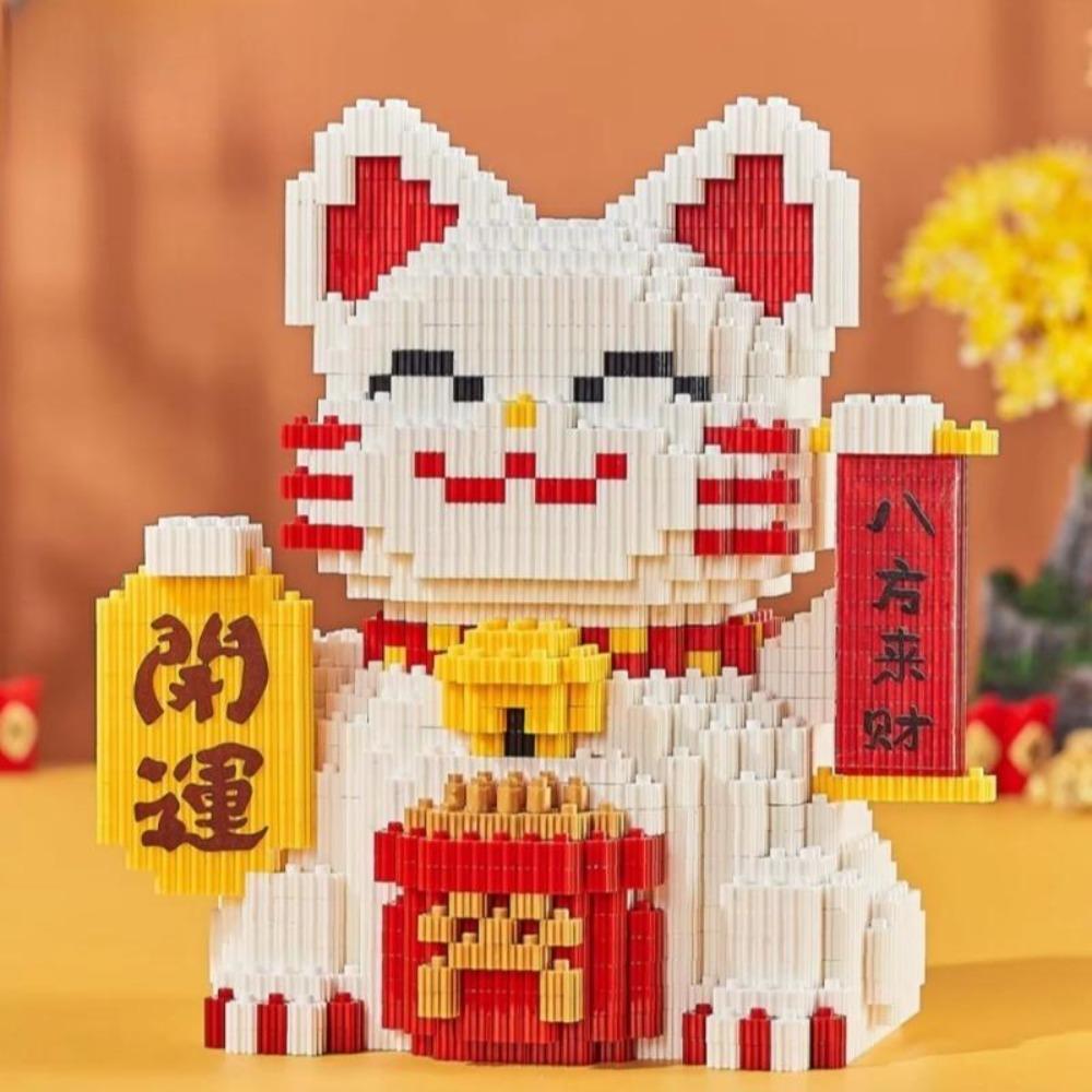 Funny Lucky Cat Diamond Building Blocks Welcoming Money Rich Cat Assembled Mini Bricks Decorations Toy For New Year Gift