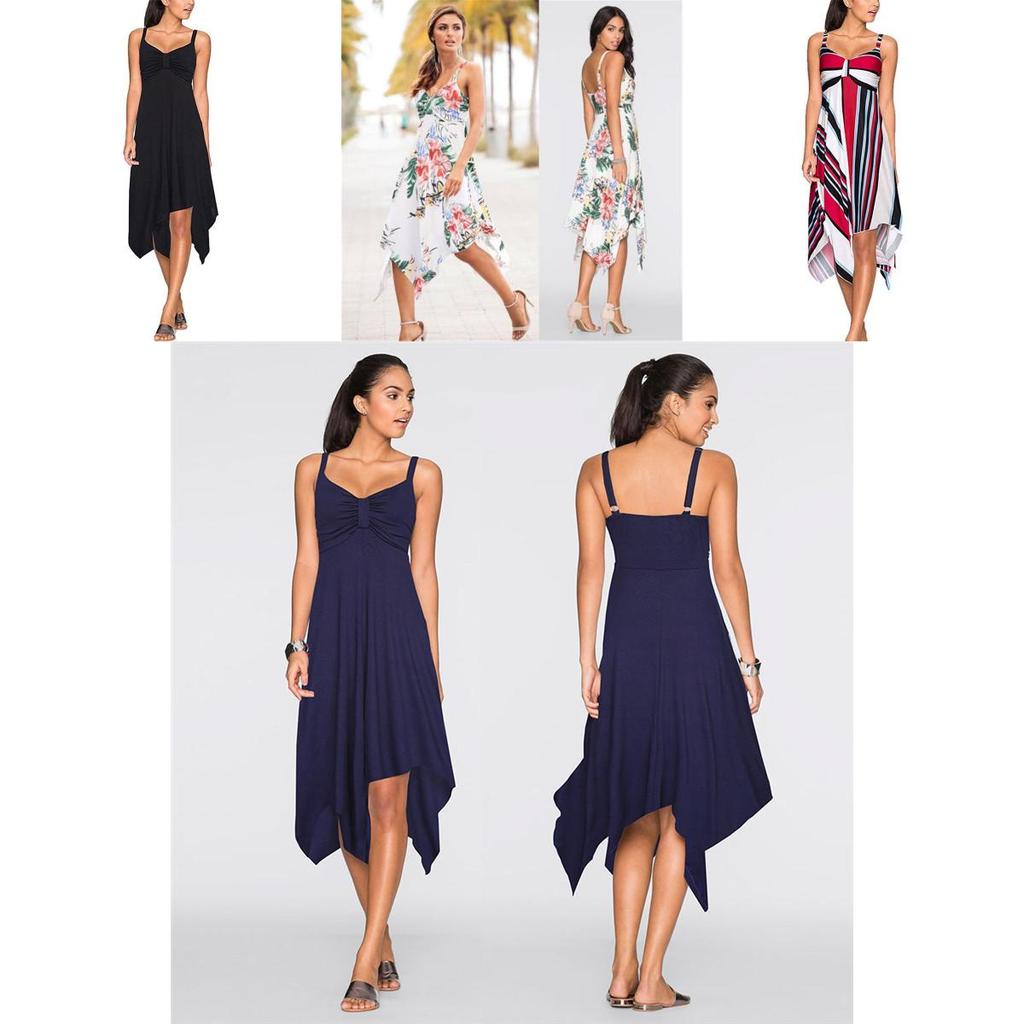 Fashion Summer Womens Sleeveless Vneck Dress With Irregular Printing And Strap Details