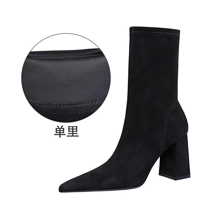European and American Fashion Simple and Versatile Thick Heel High Heel Suede Pointed Short Tube Women s Short Boots 35