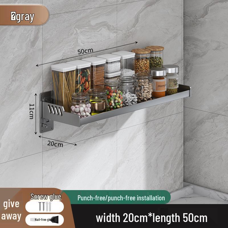 Wall-Mounted Kitchen Spice Rack: No-Punch, Moisture-Proof, Durable Microwave Oven Storage Shelf.