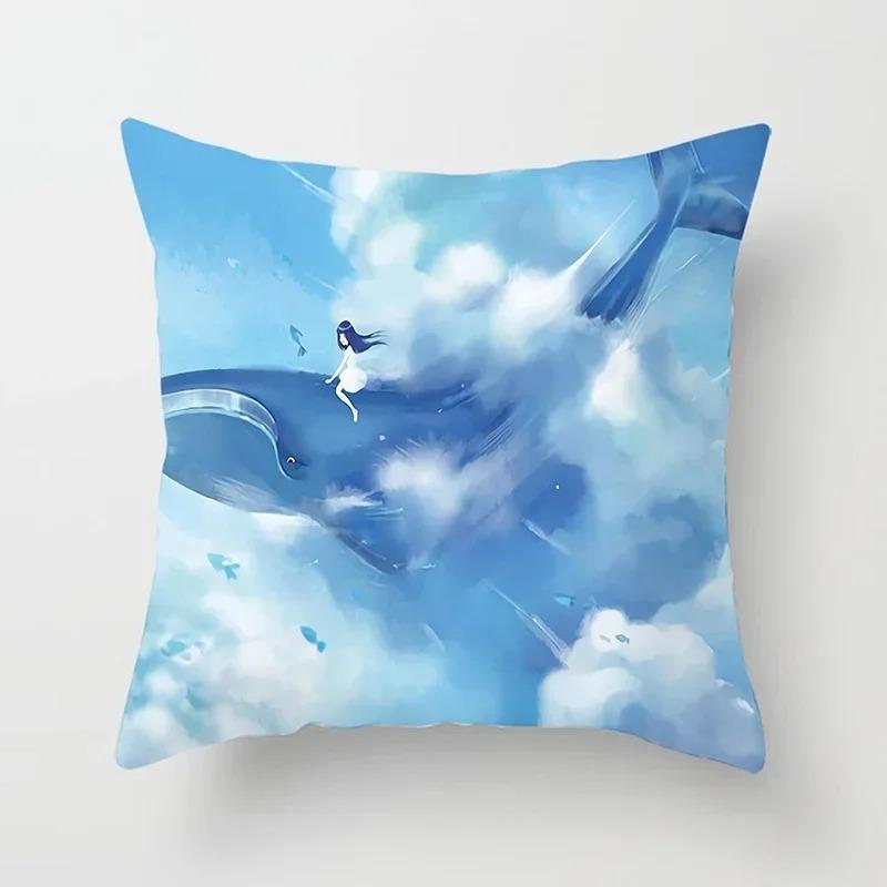 Life Series Printed Pillow Pillow Home Decor Whale Autumn Set Suitable for Bedroom Living Room