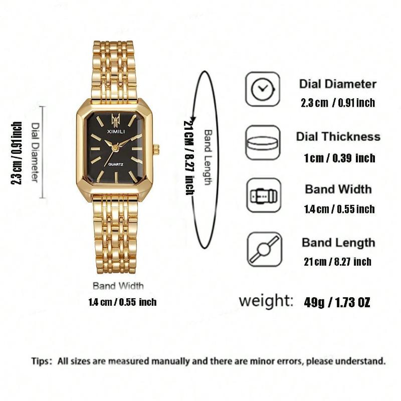 1pc Women's Fashion Quartz Watch, Simple Dial Square, High-Quality Gold Plated, Stainless Steel Strap, Suitable For Birthday, Anniversary
