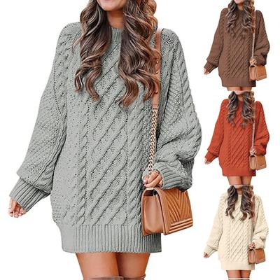 Neuer Grobstrickpullover für Damen, Lockerer Schnitt, Hoher Kragen, Oversized, Unifarben