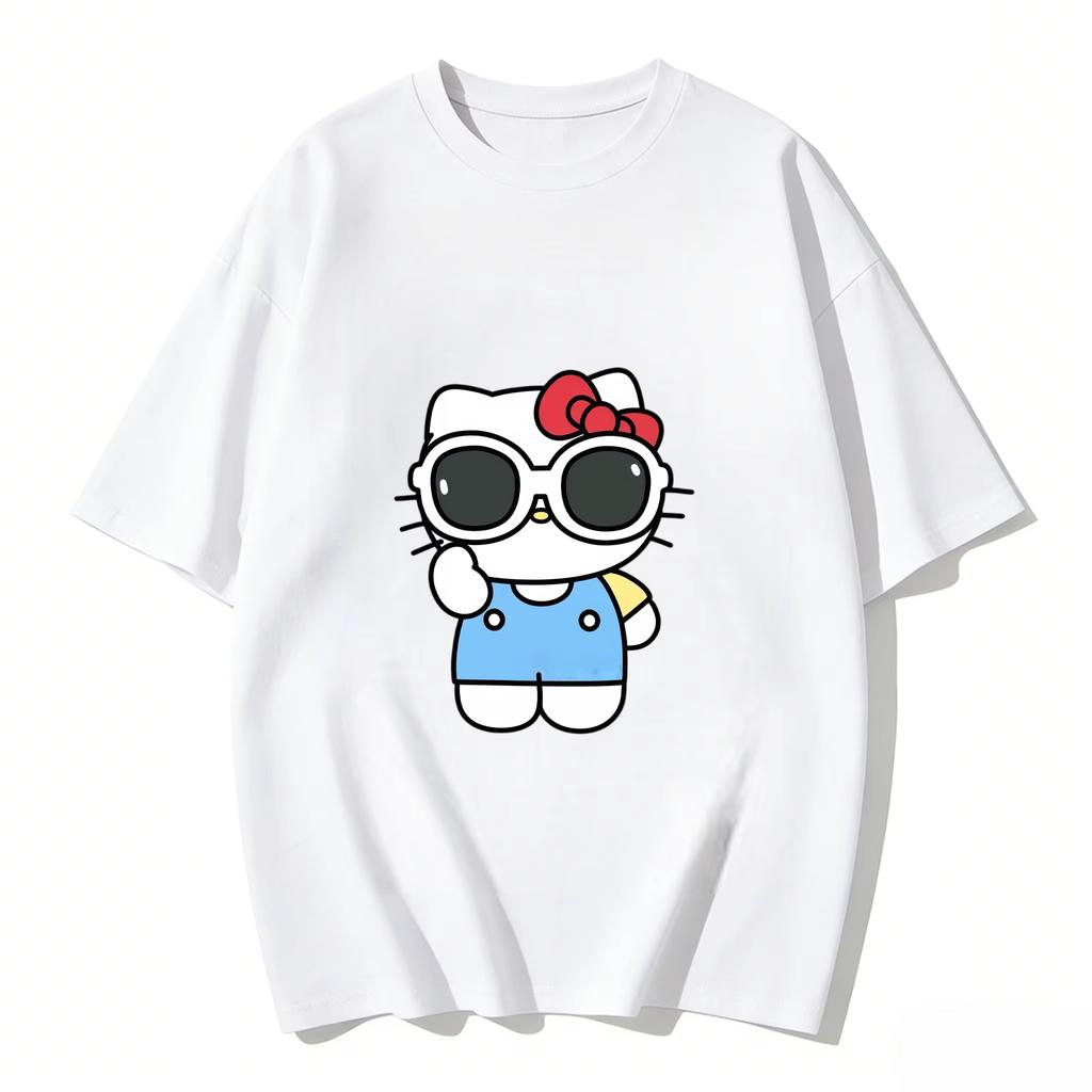 2026 new Summer HelloKitty Cute Graphic Tee Casual Short Sleeve Cotton Top for Women Girls Kawaii Cartoon Print Streetwear