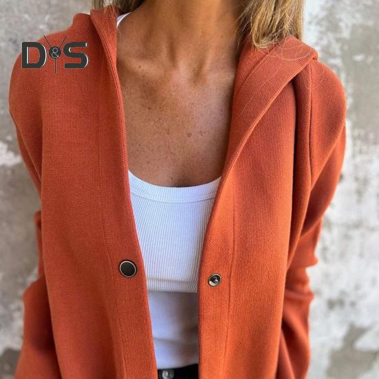 Fall Winter Women Coat Hooded Button-down Solid Color Thick Pockets Loose Cardigan Mid Length Outdoor Travel Shopping Dating Overcoat