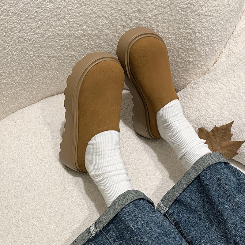 Fashion 2025 New Women's Platform Heel Fashion Casual Shoes Closed Toe Slip On Suede Wear Resistant Chunky Increase Height Slippers