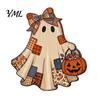 Halloween Party Supplies Ghost Welcome Door Hanger, Cute Wooden Sign with Witch Hat & Pumpkin Wall Elements, Fall Indoor Outdoor Decor for Holiday