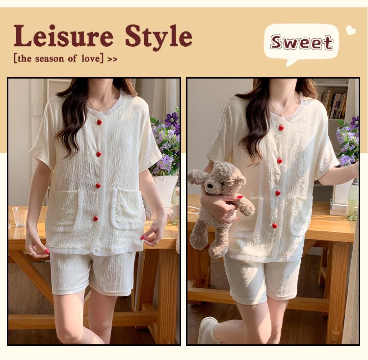2026 Women's Summer Pajamas: Cloud Cotton Built-in Bra, Short Sleeve Cardigan, Teen Girls' Loungewear Set