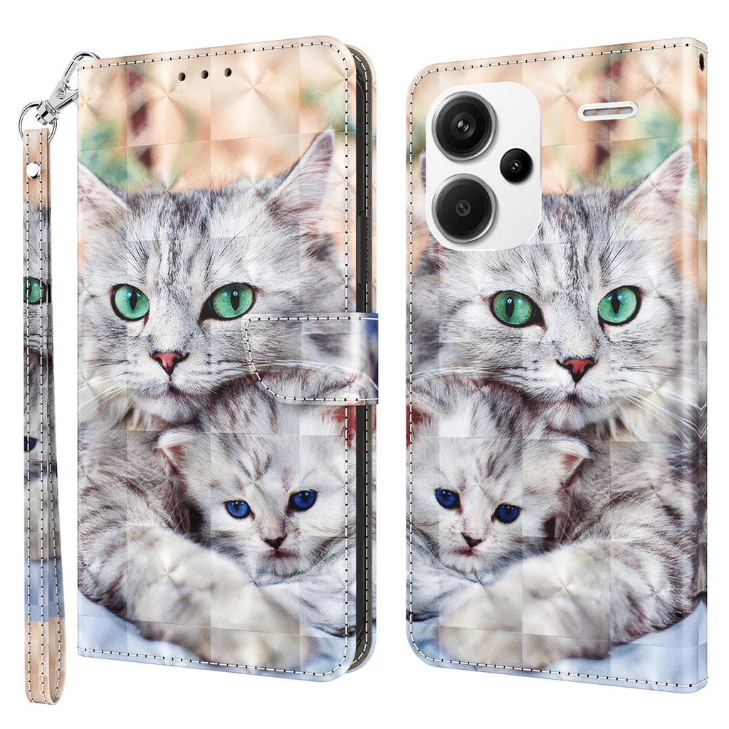 For Xiaomi Redmi Note 13 Pro+ 5G Leather Case 3D Pattern Printing Phone Cover with Hand Strap