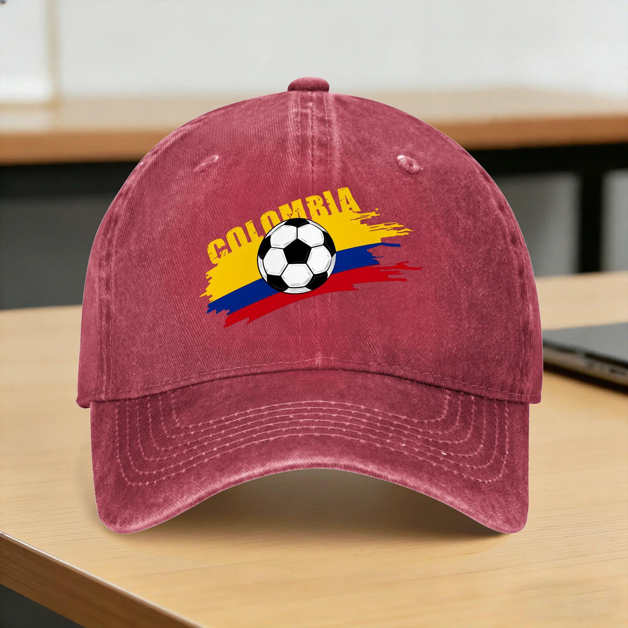 Spring Colombia Soccer Colombia Futbol Football Colombian Soccer Flag Baseball Cap Sun Wholesale Custom DIY Washed Trucker Hat One Size