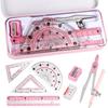 Compass Geometry Tool Protractor and Compass Set with Metal Box Drawing Compass with Rulers Math Compass Kit for Class Supplies and School 8 Piece