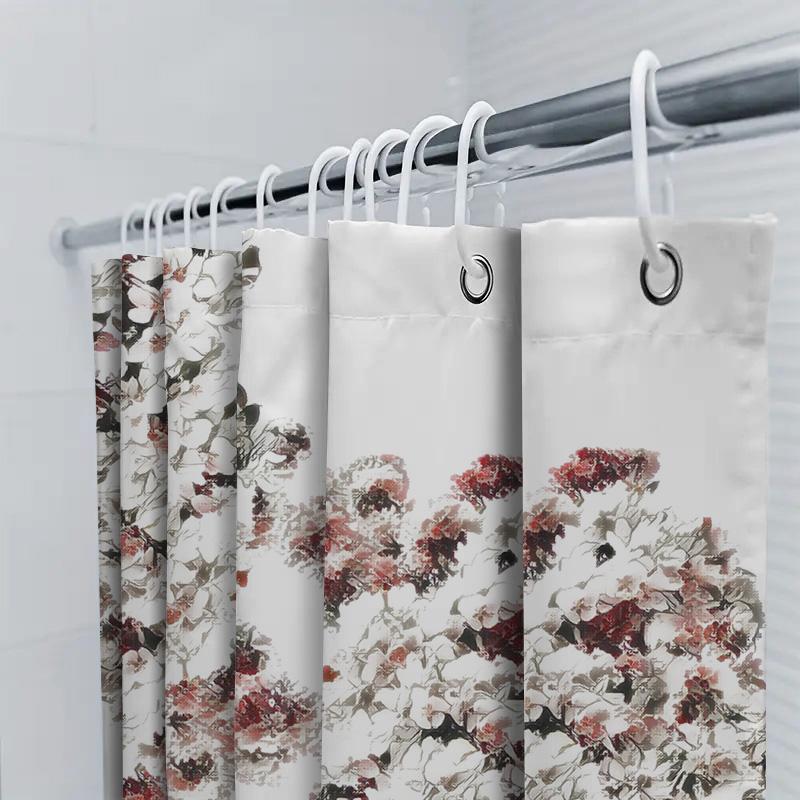 Artistic Floral Print Shower Curtain White Black Red Modern Home Decor Bathroom Accessories Waterproof Bath Mat Cover Size 69X70