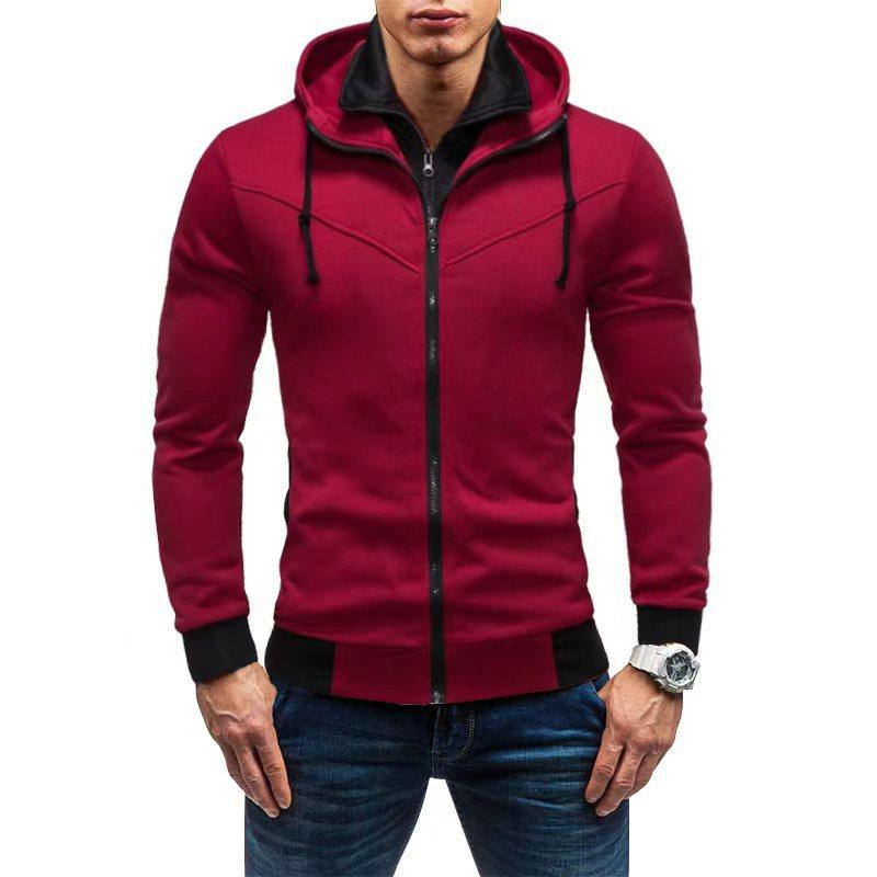 Fashion Color Matching Casual Velvet Loose Hooded Jacket Double Zipper Autumn Long-sleeved Top