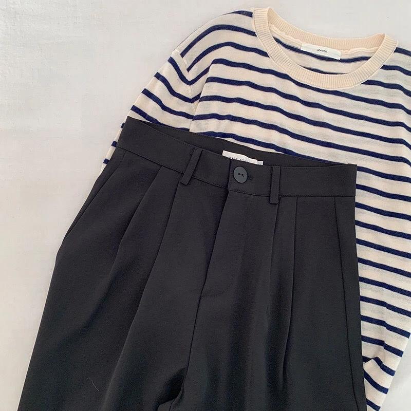 High Waist Women Suit Pants Fall Straight Office Ladies Korean Fashion Trousers Casual Button Loose Female Black Pants