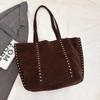 Yogodlns Designer Rivet Faux Suede Underarm Shoulder Bag Large Capacity Shopper Tote Bag Winter Handbags Coffee Black