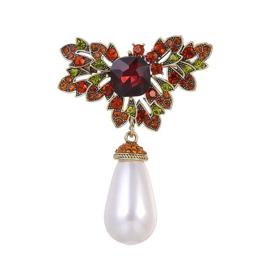 Elegant Vintage Pearl And Green Ruby Brooch Adornment With Alloy Setting For Formal Events And Fashionable Outfits