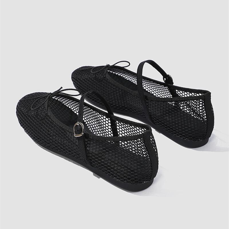 Summer Air Mesh Hollow out Women Ballet Flats Casual Soft Soles Bowknot Mary Janes Loafers Girls Walking Dance Shoes