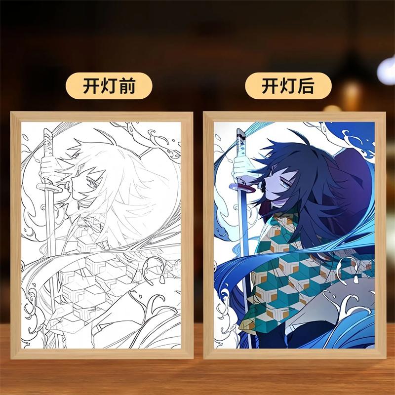 23cm/9.06in Demon Slayer Light Painting Cartoon LED Anime Peripherals Acrylic Lamp Room Decoration Birthday Gift Desktop Display