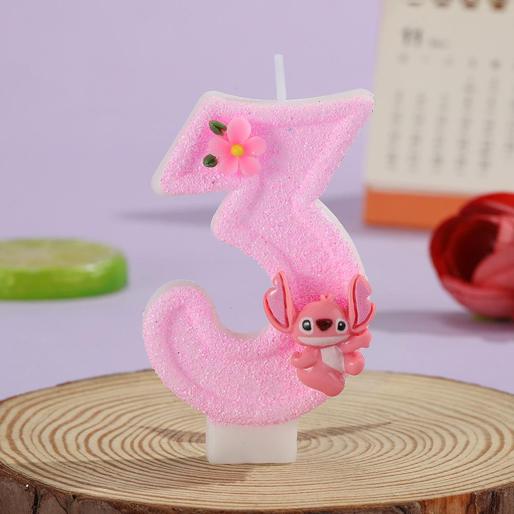 Cartoon Flower Number Candles - Pink Birthday Cake Decorations