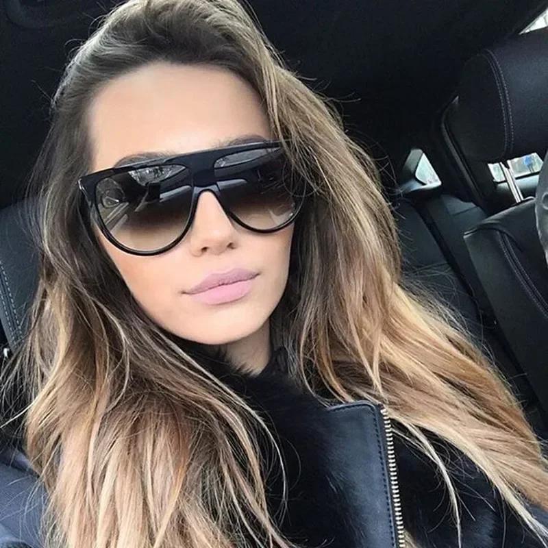Retro Oversized Sunglasses Women Brand Lunette Soleil Femme Big Frame Flat Top Designer Sun Glasses Vintage Shades Eyewear