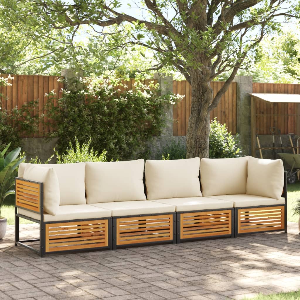 4 Piece Garden Sofa Set with Cushions Solid Acacia Wood