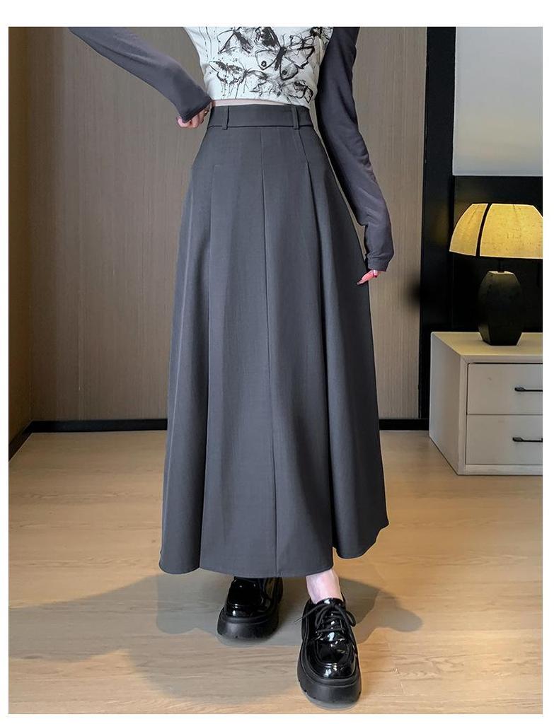 Jupe longue évasée taille haute abricot pour femme - Coupe petite, drapé amincissant pour le printemps à l'hiver 2026