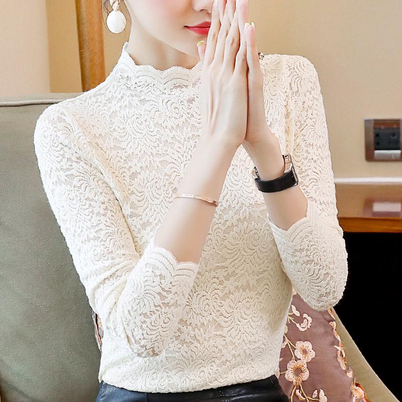 

Aiyimaiyi 2023 Женская осенняя кружевная бархатная рубашка с длинным рукавом и кружевным воротником - Temperament Inner Wear XXXL