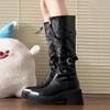 Cowhide version~ pointed metal boots for women wear thin boots but knee boots thick-soled high knight boots