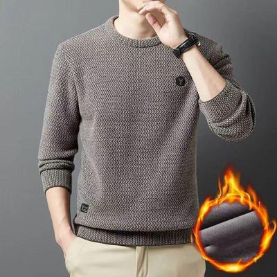 Men's Thick Warm Sweater Autumn Winter Round Neck Casual Sweater Pullovers Tops Solid Plush Thickened Sweater Men Clothes