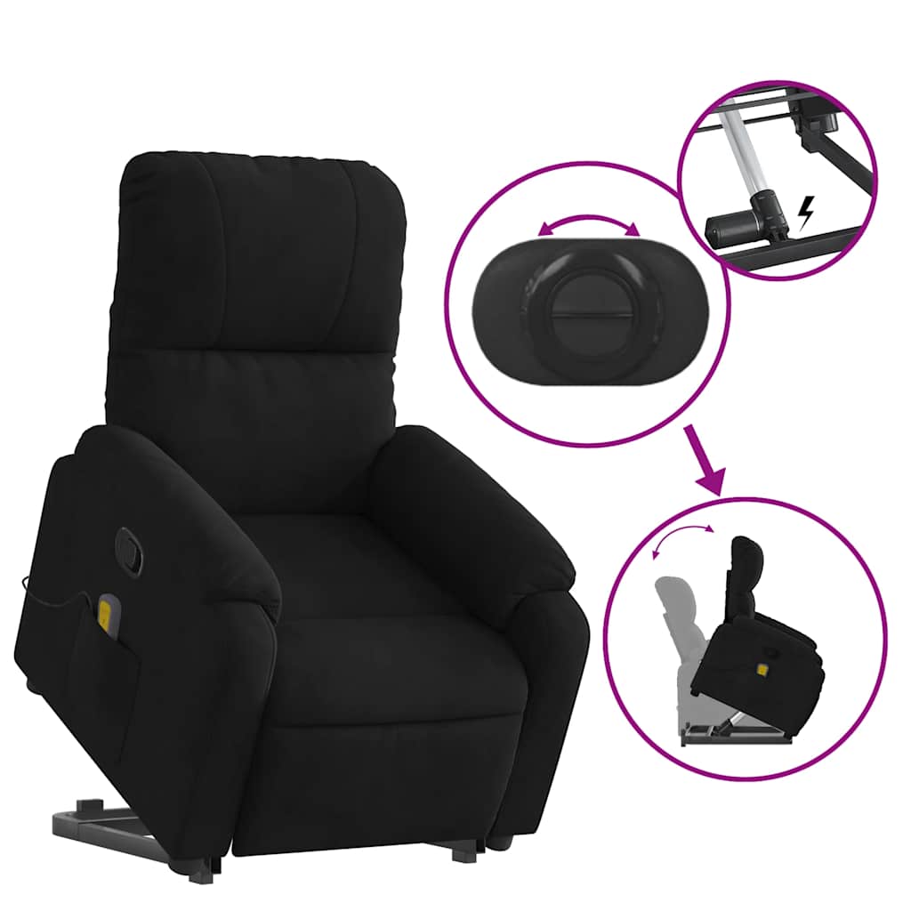 Vidaxl Lift Recliner Massage Chair, Reclining, Black, Microfiber
