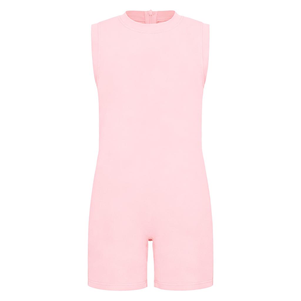 Dětský overal s krátkým rukávem a kulatým výstřihem pro speciální potřeby, s neviditelným zipem na zádech, jednobarevný