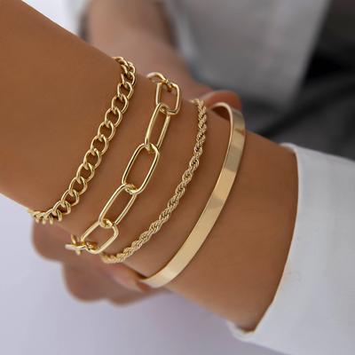 2025 New Bracelet Set, Personalized Thick Chain Exaggerated Gold Four-piece Women's Bracelet
