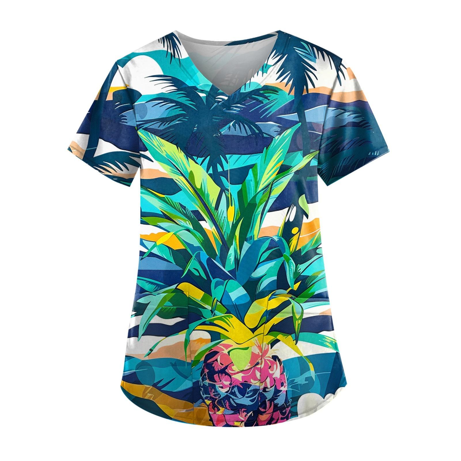 

Женский модный повседневный топ с принтом листьев M синий