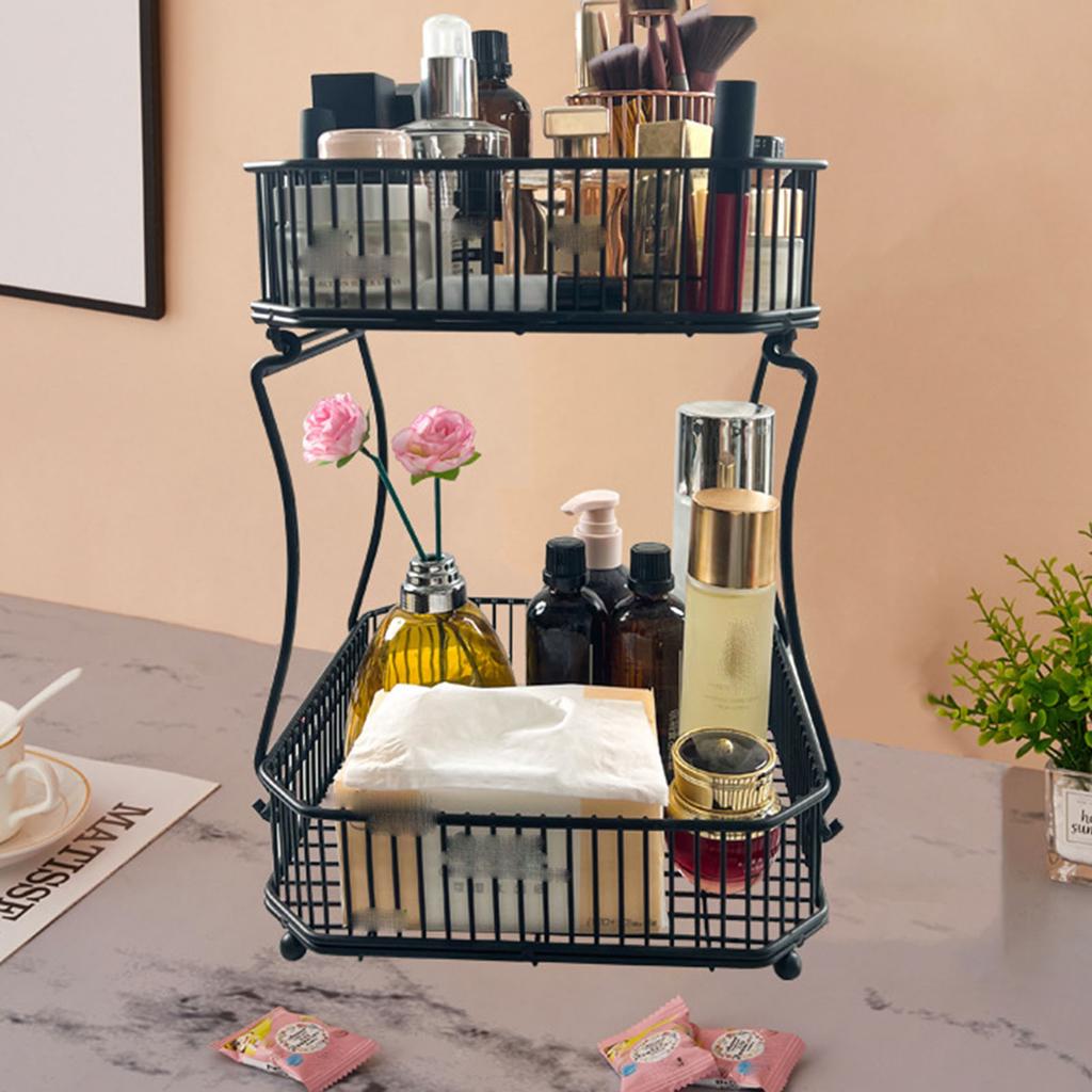 Double Layer Fruit Basket Storage Rack Organizer Heavy Duty Iron Material for Kitchen Bathroom Home Use