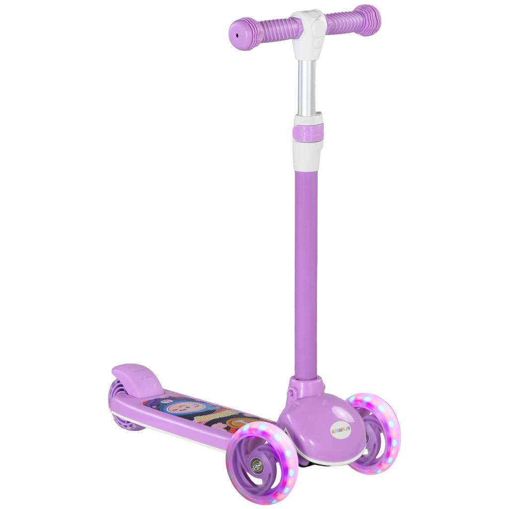 Kinder 3-Rad-Roller für 2-6 Jahre mit verstellbarer Höhe, LED-Licht, TPE-Lenker, Lila