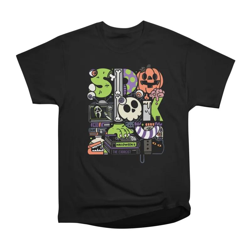 Men Casual Shirts Short Sleeves SPOOKY SEASON Black Tees Oversized T-shirts S
