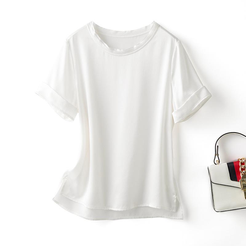 

Жіноча літня шовкова футболка петіт - Однотонна, з коротким рукавом, з шовку тутового дерева Large білий