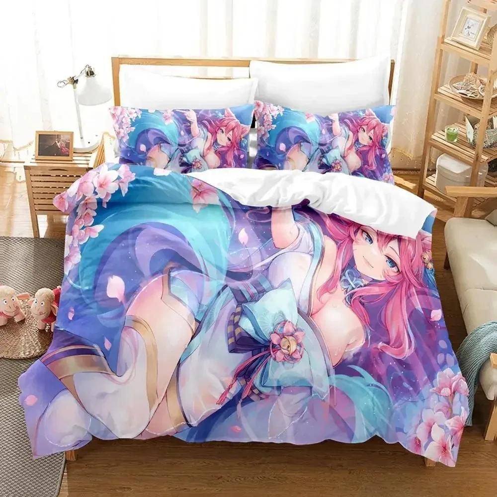 

New Game Spirit Blossom Ahri Bedding Set Single Twin Full Queen King Size Bed Set Adult Kid Bedroom Duvet Cover Sets Anime Bed 70x133cm
