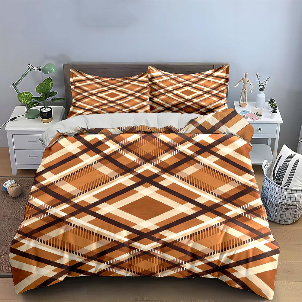 Brown and beige plaid. Bedding sets Duvet cover sets Duvet covers Pillowcases(1* Duvet Cover 2* Pillowcases without duvet insert)