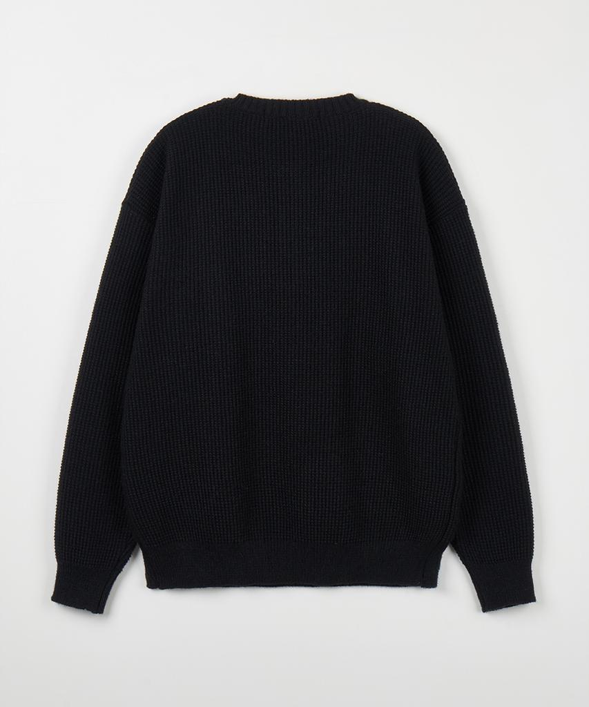 NODU Waffle Henley Neck Knit [Black]