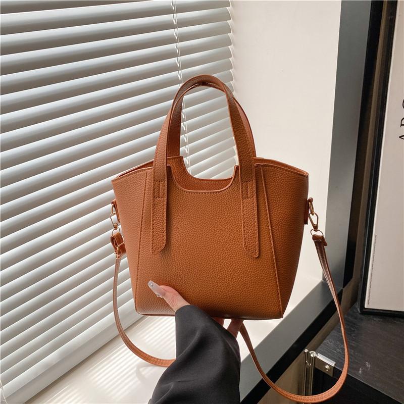 High Value Solid Color Bucket Tote Bag Simple Handbag New Simple Fashion Versatile Shoulder Messenger Commuter Bag